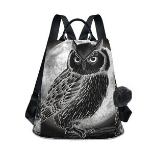 5888 Owl and Moon at Night Backpack Purse Travel Casual Daypack College